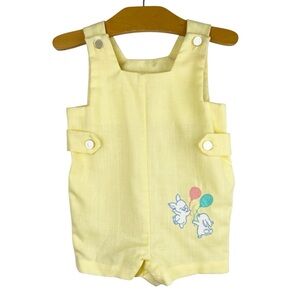 Vintage One Piece Jon Jon Romper Yellow Bunnies Balloons Size 3-6 Months Easter